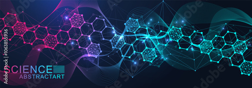 Modern health care abstract background with lines, dots and hexagons. Medical innovation banner template concept. Vector illustration.