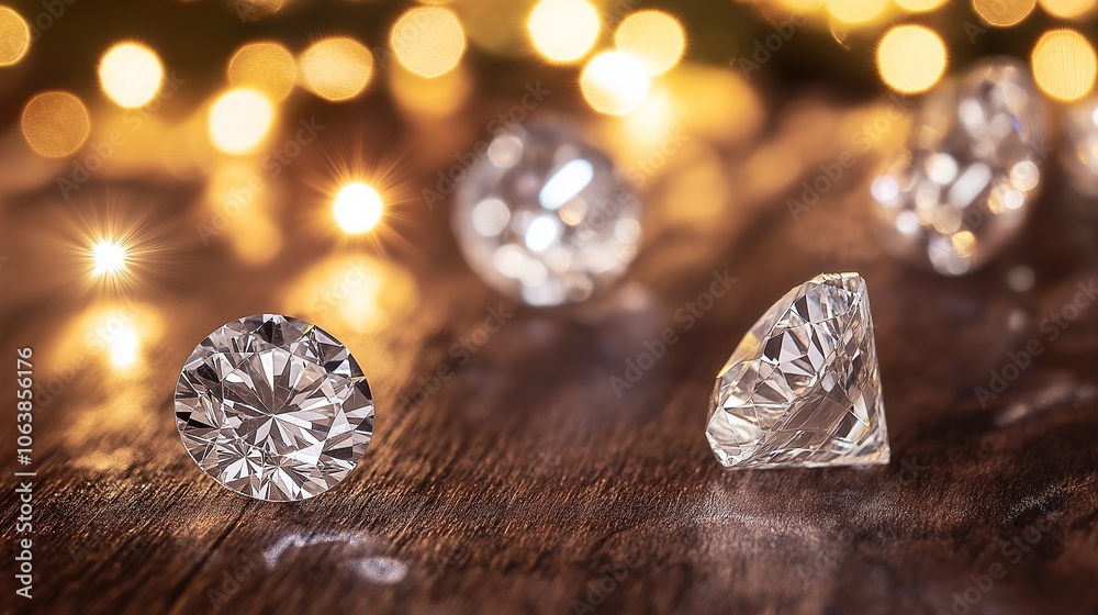 diamonds on wooden background, Sparkling Diamond