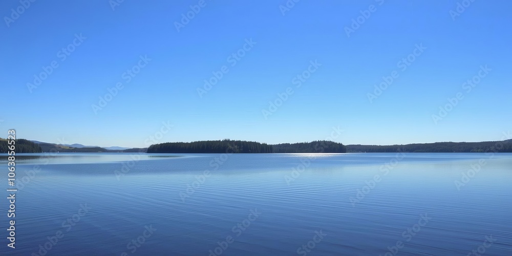A serene lake reflecting a clear blue sky on a calm day, zen, water A serene lake reflecting a clear blue sky on a calm day, zen, water