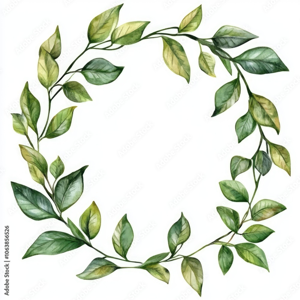 Naklejka premium Leafy Botanical Watercolor Frame in Fresh Green Shades