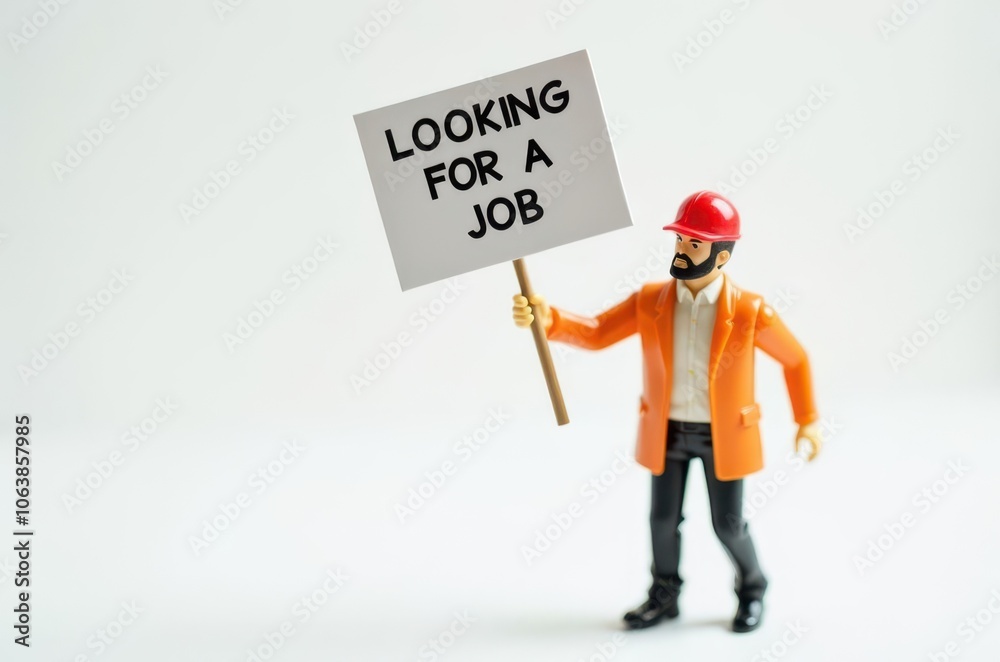 toy man holding a sign with the text (I'm looking for a job) toy man holding a sign with the text (I'm looking for a job)