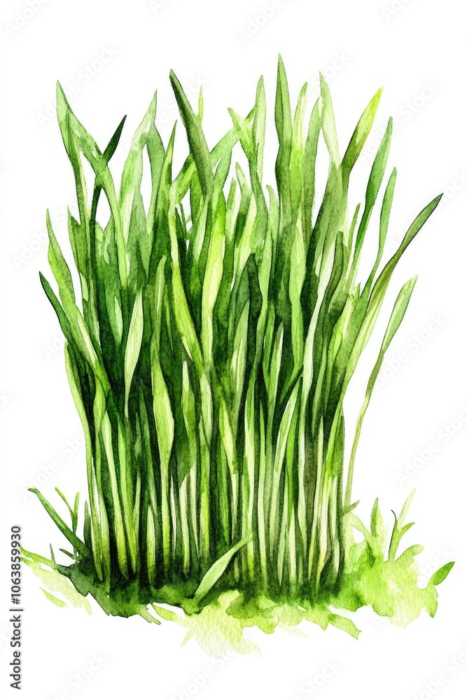 Naklejka premium Watercolor Illustration of Fresh Wheatgrass Plant on White Background
