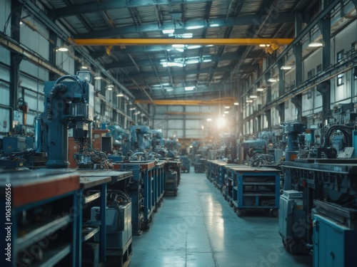 Industrial Workshop Filled With Machinery and Worktables During Daylight Hours