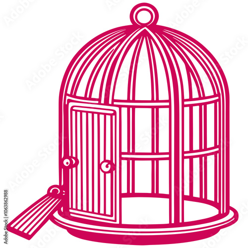 a simple birdcage with an open door Vector Design and illustration