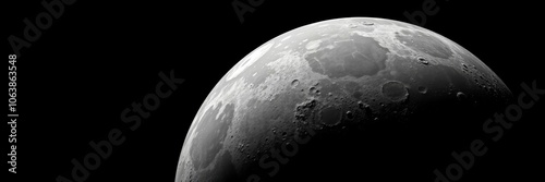 A high-resolution close-up image of the moon with craters and a dark sky in the background, astronomical, lunar