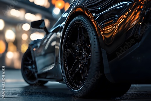classic vintage sports car with polished chrome wheel and shiny rim, luxury vehicle