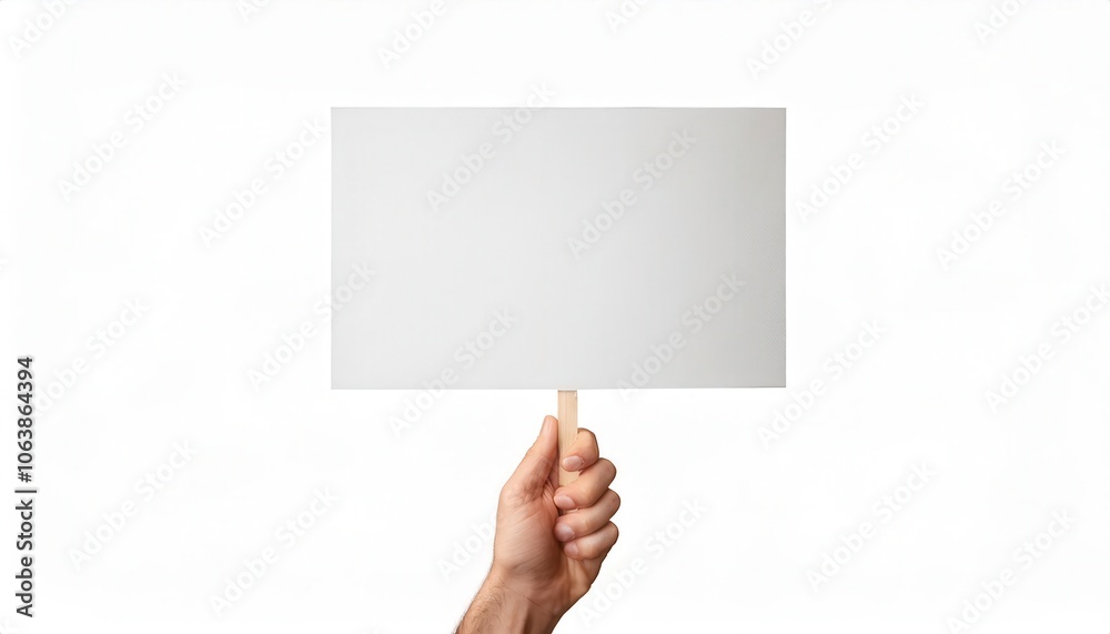 Fototapeta premium Hand holding a blank sign on a white isolated background.