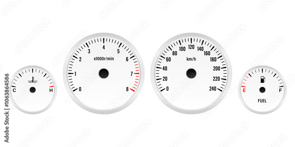 Naklejka premium Car Dashboard. Car Panel Display. Car Speedometer Dashboard. Tachometer or Odometer Display. Vector Illustration.