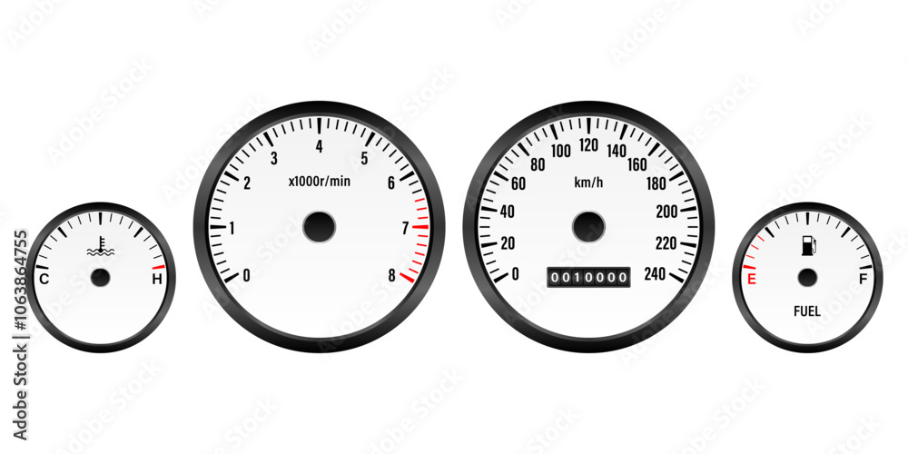 Naklejka premium Car Dashboard. Car Panel Display. Car Speedometer Dashboard. Tachometer or Odometer Display. Vector Illustration.