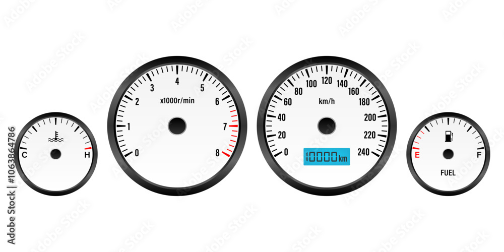 Naklejka premium Car Dashboard. Car Panel Display. Car Speedometer Dashboard. Tachometer or Odometer Display. Vector Illustration.