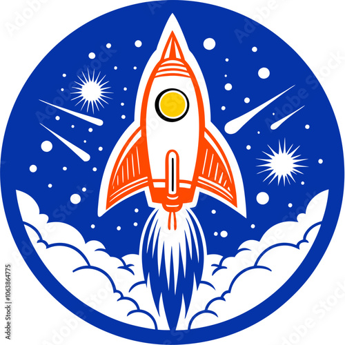 a vintage style rocket ship blasting off Vector Design and illustration