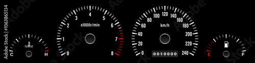 Car Dashboard. Car Panel Display. Car Speedometer Dashboard. Tachometer or Odometer Display. Vector Illustration.