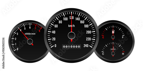 Car Dashboard. Car Panel Display. Car Speedometer Dashboard. Tachometer or Odometer Display. Vector Illustration.