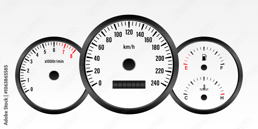 Naklejka premium Car Dashboard. Car Panel Display. Car Speedometer Dashboard. Tachometer or Odometer Display. Vector Illustration.