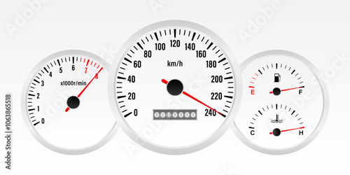 Car Dashboard. Car Panel Display. Car Speedometer Dashboard. Tachometer or Odometer Display. High Speed Concept. Vector Illustration.