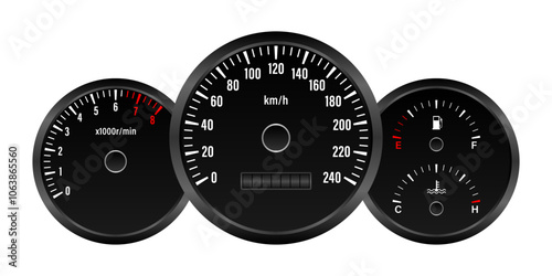 Car Dashboard. Car Panel Display. Car Speedometer Dashboard. Tachometer or Odometer Display. Vector Illustration.