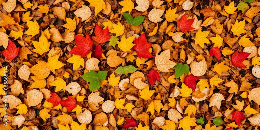 A close-up shot of vibrant, multicolored autumn leaves scattered on the ground, creating a beautiful contrast against the grass, pattern, vibrant A close-up shot of vibrant, multicolored autumn leaves scattered on the ground, creating a beautiful contrast against the grass, pattern, vibrant