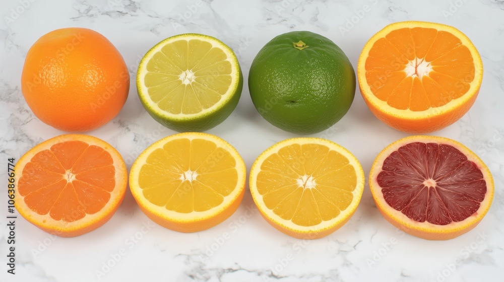 Fresh Citrus Fruits Arrangement on Surface Fresh Citrus Fruits Arrangement on Surface