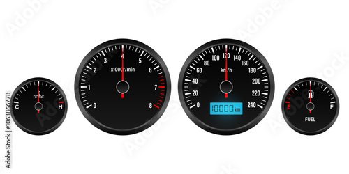 Car Dashboard. Car Panel Display. Car Speedometer Dashboard. Tachometer or Odometer Display. Vector Illustration.
