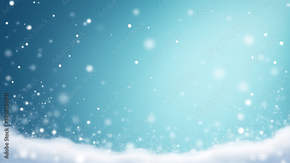 A festive holiday scene with snowflakes gently falling in the distance against a cheerful blue winter sky backdrop A festive holiday scene with snowflakes gently falling in the distance against a cheerful blue winter sky backdrop