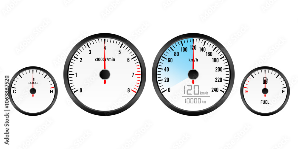 Naklejka premium Car Dashboard. Car Panel Display. Car Speedometer Dashboard. Tachometer or Odometer Display. Vector Illustration.