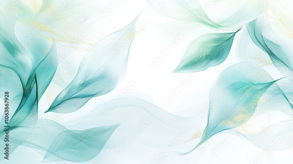 Fototapeta premium Abstract green leaves background with soft gradient and light effects.