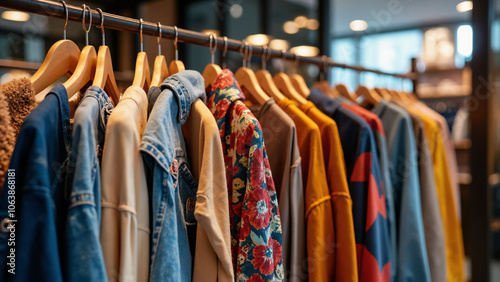 Trendy Clothing Display in Modern Retail Store: Fashion Marketing for E-commerce and Social Media Campaigns