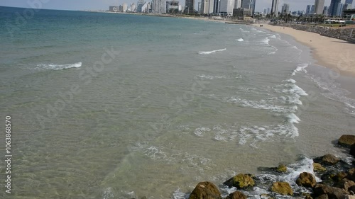 beach and sea. view on beuteful sea and modern city on the coast photo