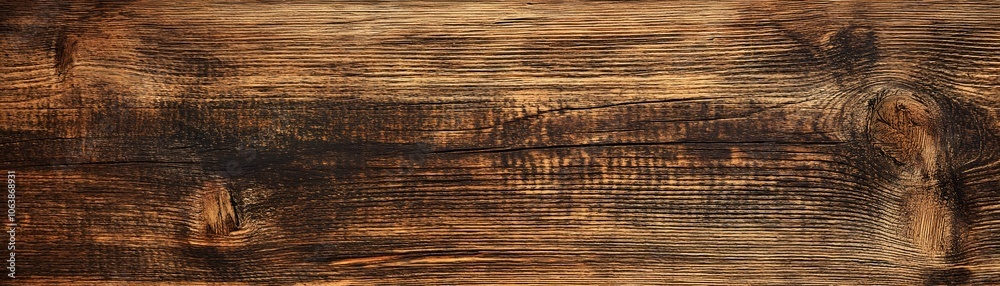 Fototapeta premium Close-up of Weathered Brown Wooden Plank with Knots