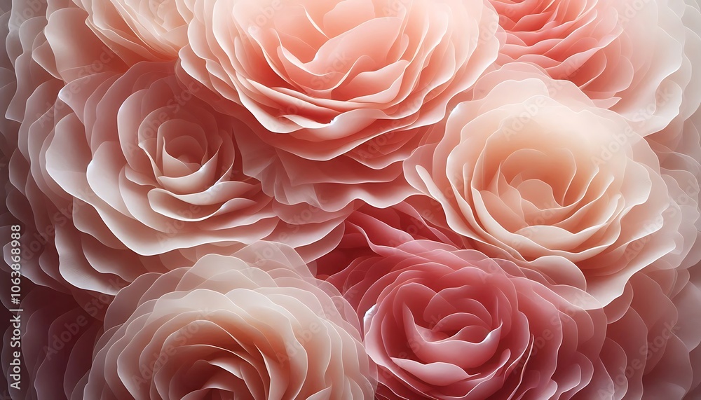 Layers of semi-transparent rose petals background,generative ai