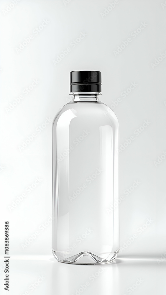 Empty Transparent Bottle with Black Cap on White Background Empty Transparent Bottle with Black Cap on White Background