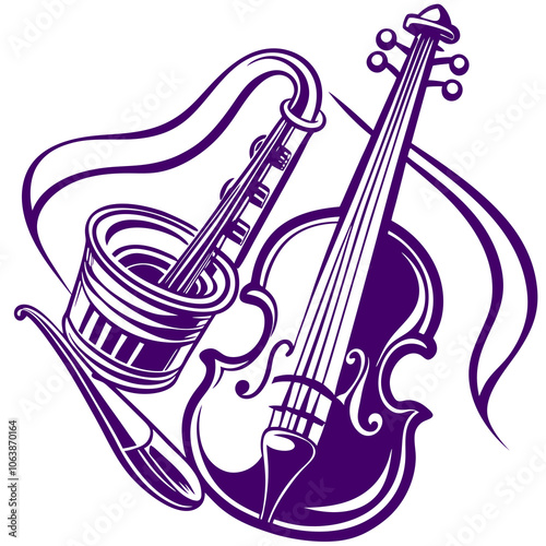 musical instrument illustration line art of musical instrument instrument with guitar Vector Design and illustration
