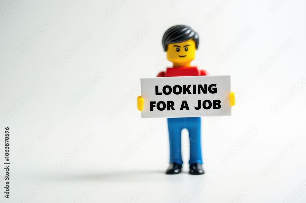 toy man holding a sign with the text (I'm looking for a job) toy man holding a sign with the text (I'm looking for a job)