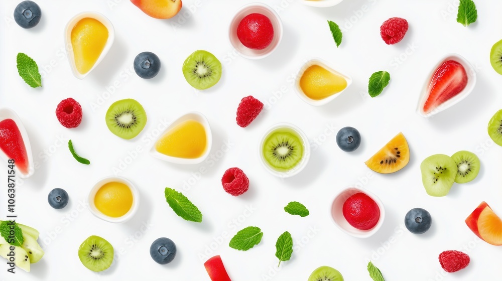 Colorful Fruit Arrangement on White Background Colorful Fruit Arrangement on White Background