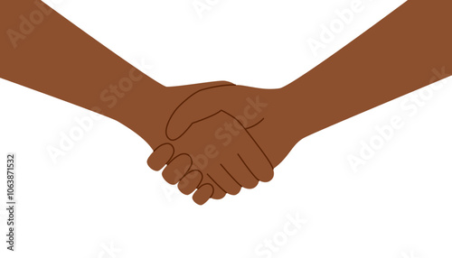 Handshake of two black skin tone people isolated on a white background. Shaking hands. 