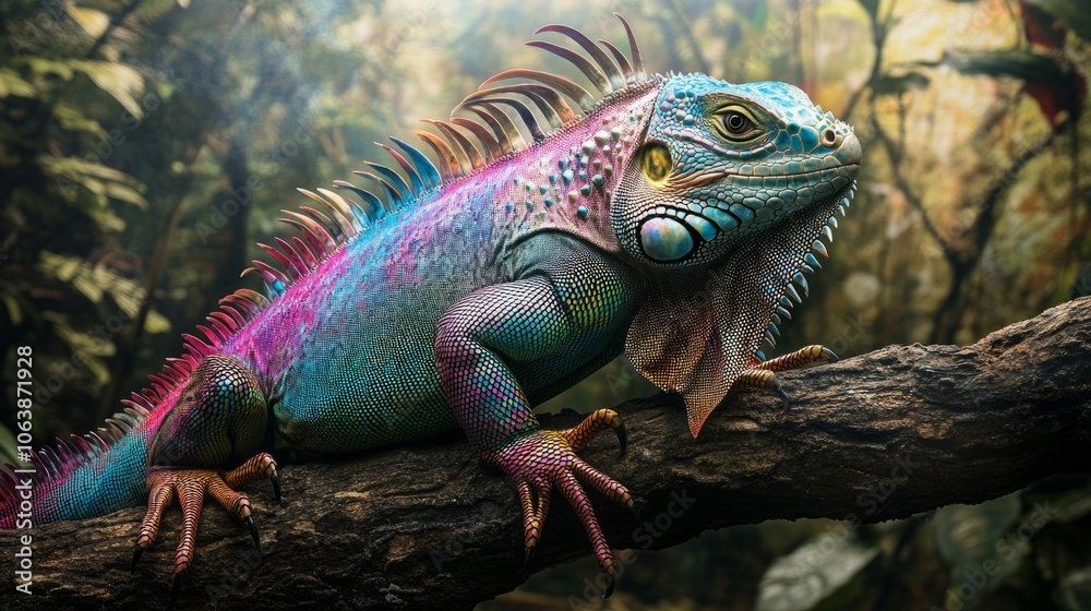 Obraz premium Chameleon Shifting Between Abstract Textures