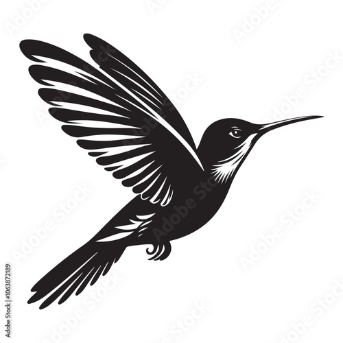  Hummingbird in flight silhouette vector black color and solid white background 