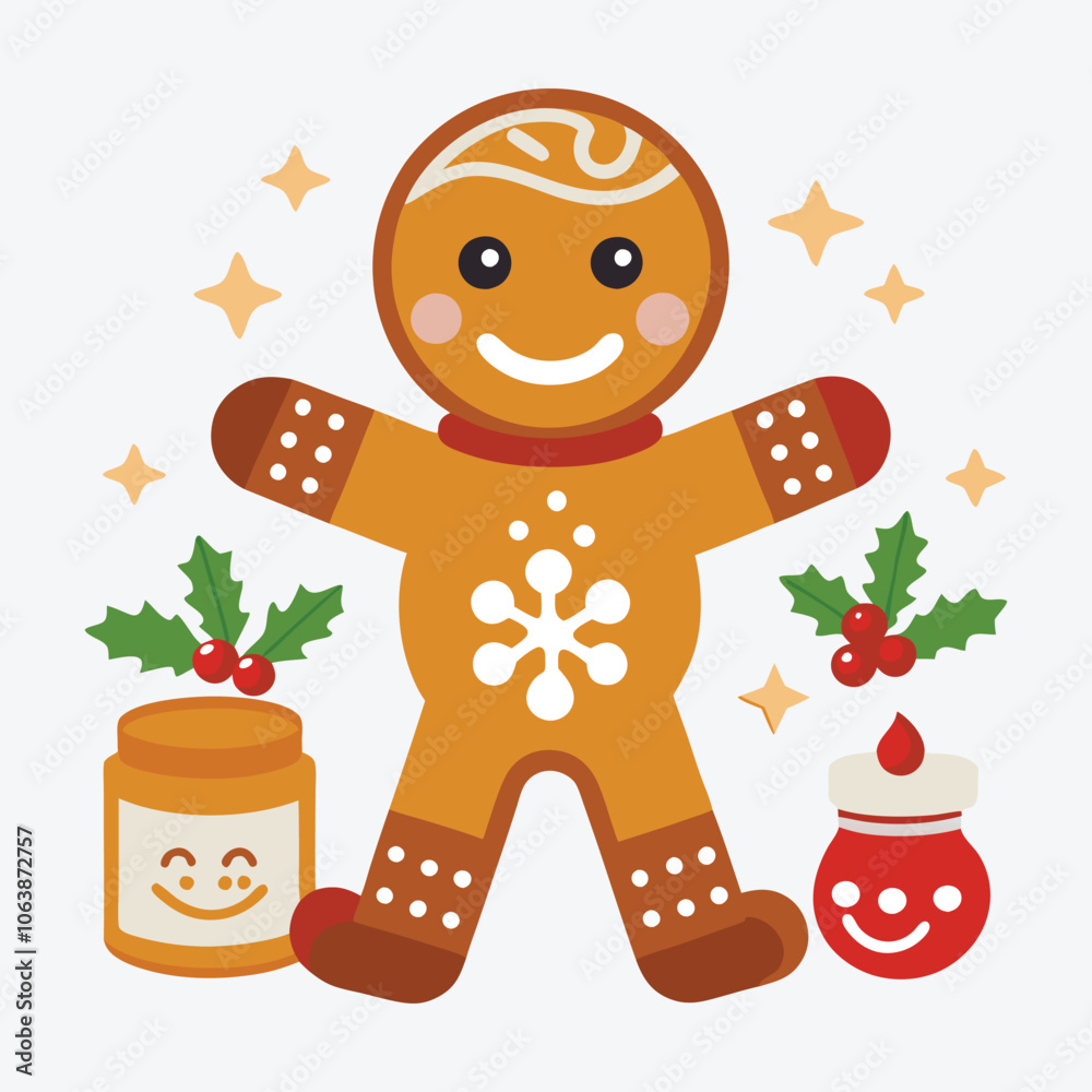 Fototapeta premium Christmas Day, Gingerbread Glow silhouette white background illustration, Generative Ai,