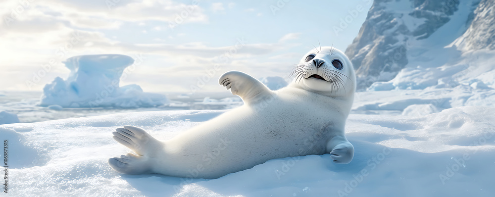 Fototapeta premium Cute Baby Seal Relaxing in the Snow