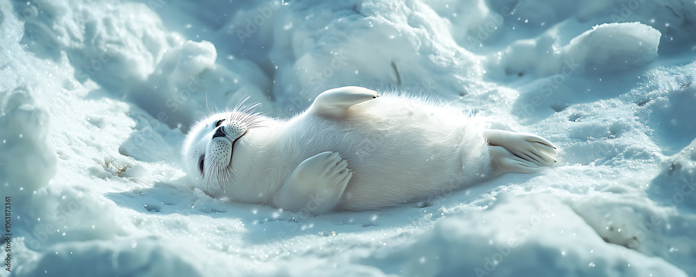 Obraz premium Cute Baby Seal Relaxing in the Snow