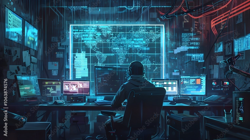 Futuristic Digital Command Center with Advanced Technology and Cybersecurity Systems Futuristic Digital Command Center with Advanced Technology and Cybersecurity Systems