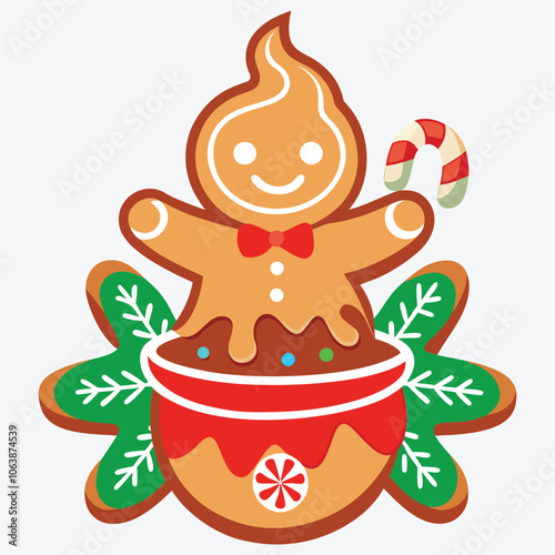 Christmas Day, Gingerbread Glow silhouette white background illustration, Generative Ai,