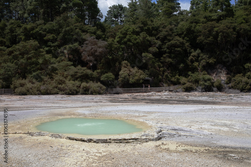 Sulphur lakes with vibrant colour located in the bio thermal areas of Rotorua, New Zealand.