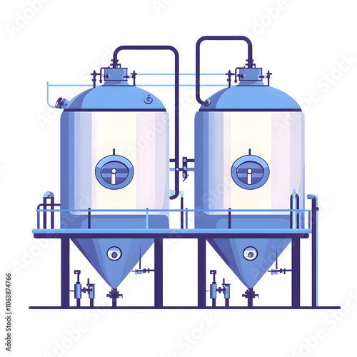 industrial elegance fermentation tanks in production 4k animation highlighted by white, flat design, png