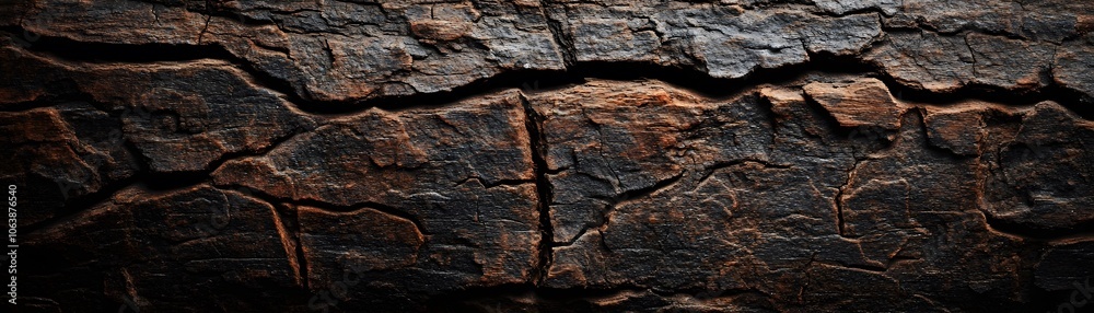 Close-up of Cracked and Weathered Dark Wood Bark Close-up of Cracked and Weathered Dark Wood Bark