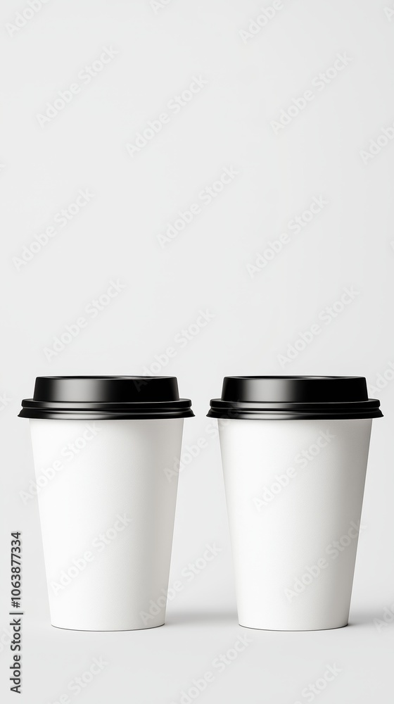 Two takeout coffee cups of different sizes waiting for a morning boost in a minimalist setting Two takeout coffee cups of different sizes waiting for a morning boost in a minimalist setting