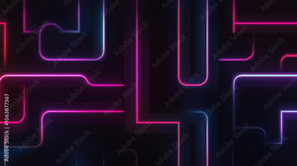 Abstract digital background featuring vibrant pink and blue geometric lines, creating a futuristic technology vibe.