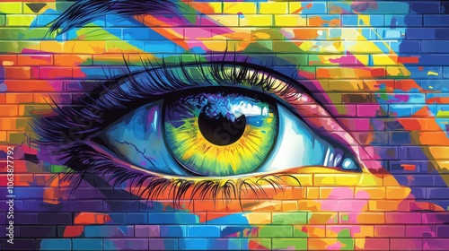A captivating close-up of an eye in vibrant hues, showcasing artistic splash effects and intricate lash details.