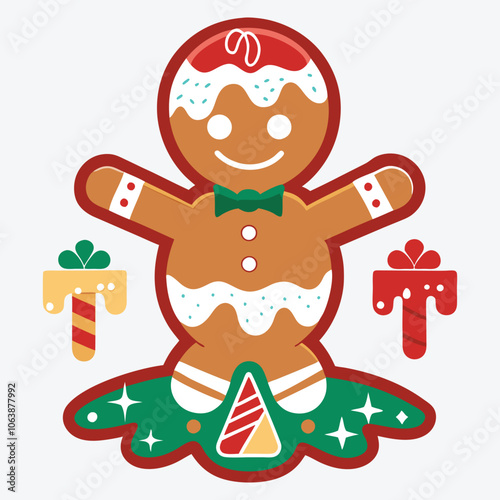 Christmas Day, Gingerbread Glow silhouette white background illustration, Generative Ai,
