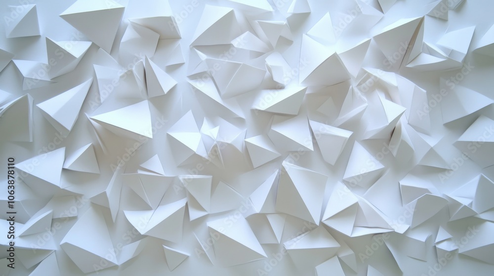 Abstract white polyhedral background with varying facets creating a modern, dynamic effect. Abstract white polyhedral background with varying facets creating a modern, dynamic effect.